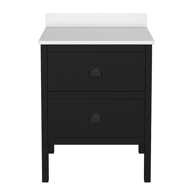 Alchemy 610mm Floor Standing Vanity Unit - Matt Black with White Granite Worktop & Matt Black Handles