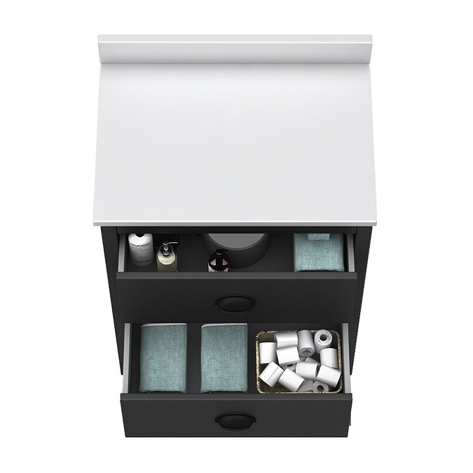 Alchemy 610mm Floor Standing Vanity Unit - Matt Black with White Granite Worktop & Matt Black Handles