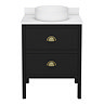 Alchemy 610mm Matt Black Vanity Unit with White Granite Worktop, Antique Brass Handles & Round Countertop Basin