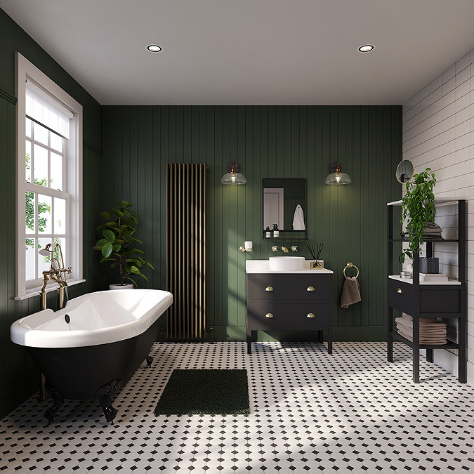 Alchemy 810mm Floor Standing Vanity Unit - Matt Black with White Granite Worktop & Antique Brass Handles