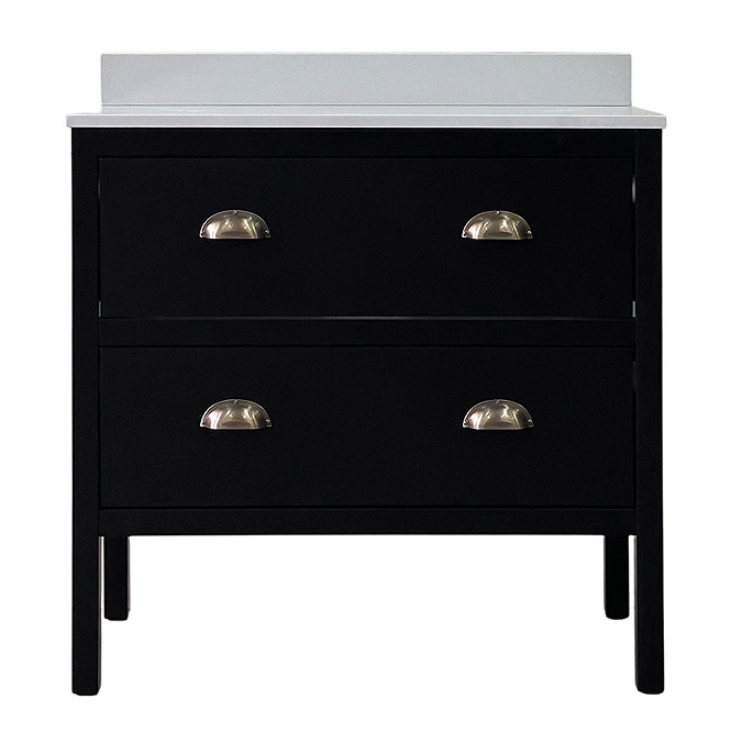 Alchemy 800mm Floor Standing Vanity Unit – Matt Black with White Granite Worktop & Antique Brass Handles