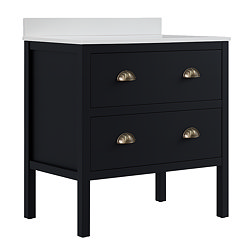 Alchemy 800mm Floor Standing Vanity Unit – Matt Black with White Granite Worktop & Antique Brass Handles