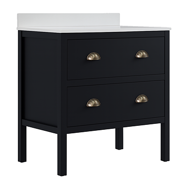 Alchemy 800mm Floor Standing Vanity Unit – Matt Black with White Granite Worktop & Antique Brass Handles