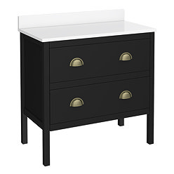 Alchemy 810mm Floor Standing Vanity Unit - Matt Black with White Granite Worktop & Antique Brass Handles