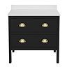 Alchemy 810mm Floor Standing Vanity Unit - Matt Black with White Granite Worktop & Brushed Brass Handles