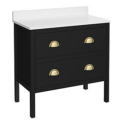 Alchemy 810mm Floor Standing Vanity Unit - Matt Black with White Granite Worktop & Brushed Brass Handles