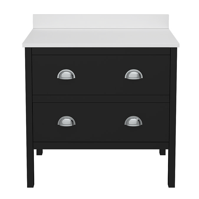 Alchemy 810mm Floor Standing Vanity Unit - Matt Black with White Granite Worktop & Chrome Handles