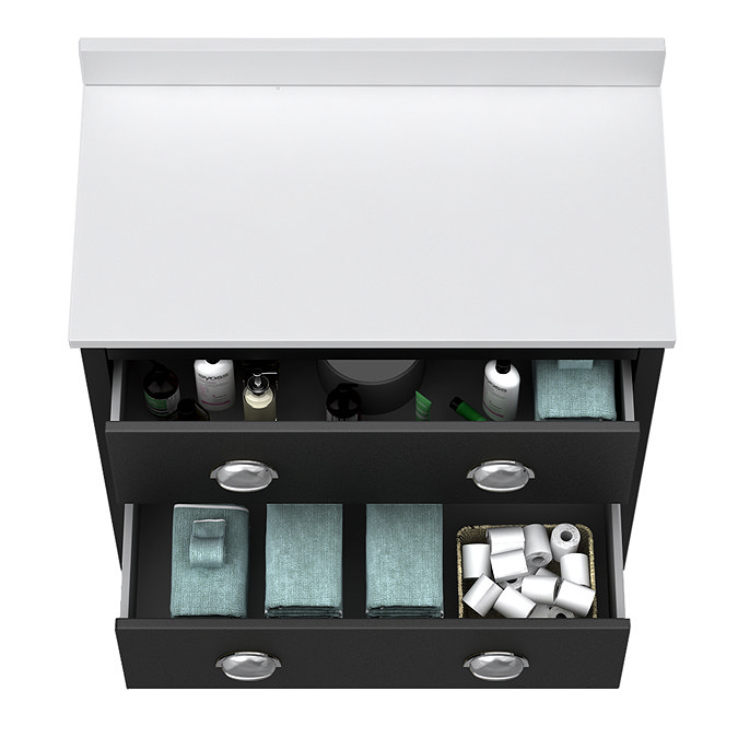 Alchemy 810mm Floor Standing Vanity Unit - Matt Black with White Granite Worktop & Chrome Handles