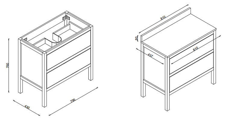Alchemy 810mm Floor Standing Vanity Unit - Matt Black with White Granite Worktop & Chrome Handles