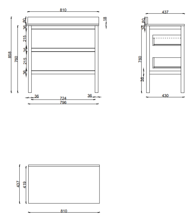 Alchemy 810mm Floor Standing Vanity Unit - Matt Black with White Granite Worktop & Chrome Handles
