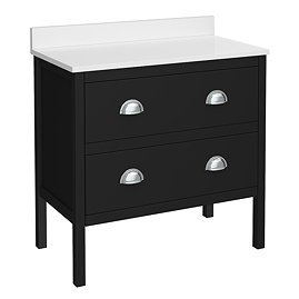 Alchemy 810mm Floor Standing Vanity Unit - Matt Black with White Granite Worktop & Chrome Handles