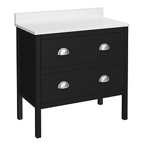 Alchemy 810mm Floor Standing Vanity Unit - Matt Black with White Granite Worktop & Chrome Handles