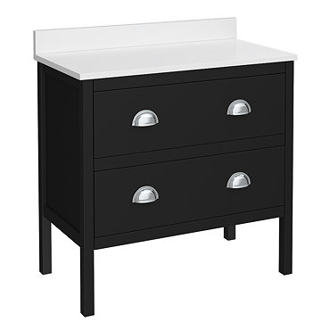 Alchemy 810mm Floor Standing Vanity Unit - Matt Black with White Granite Worktop & Chrome Handles