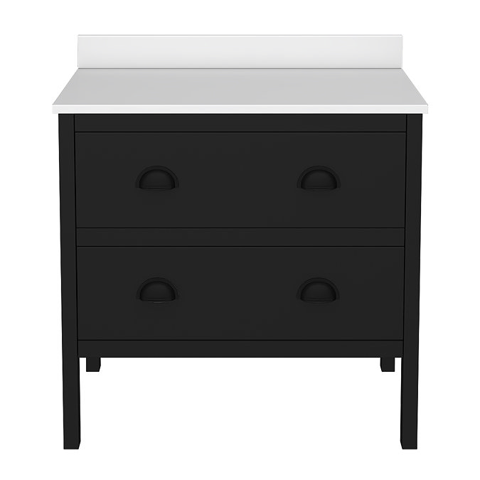 Alchemy 810mm Floor Standing Vanity Unit - Matt Black with White Granite Worktop & Matt Black Handles