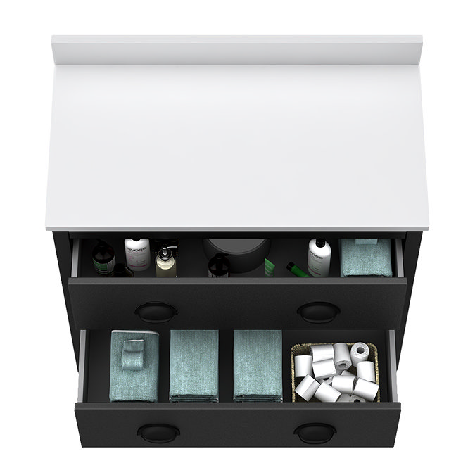 Alchemy 810mm Floor Standing Vanity Unit - Matt Black with White Granite Worktop & Matt Black Handles