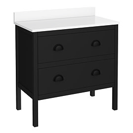 Alchemy 810mm Floor Standing Vanity Unit - Matt Black with White Granite Worktop & Matt Black Handles