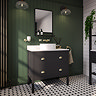Alchemy 810mm Matt Black Vanity Unit with White Granite Worktop, Antique Brass Handles & Round Countertop Basin