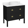 Alchemy 810mm Matt Black Vanity Unit with White Granite Worktop, Antique Brass Handles & Round Countertop Basin