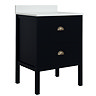 Alchemy 610mm Floor Standing Vanity Unit - Matt Black with White Granite Worktop & Antique Brass Handles