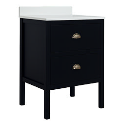 Alchemy 600mm Floor Standing Vanity Unit - Matt Black with White Granite Worktop & Antique Brass Handles