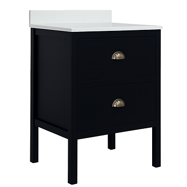 Alchemy 600mm Floor Standing Vanity Unit – Matt Black with White Granite Worktop & Antique Brass Handles