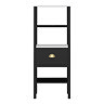 Alchemy Tall Shelf Unit - Matt Black Finish, Display Shelves, Drawer with Brushed Brass Cup Pull
