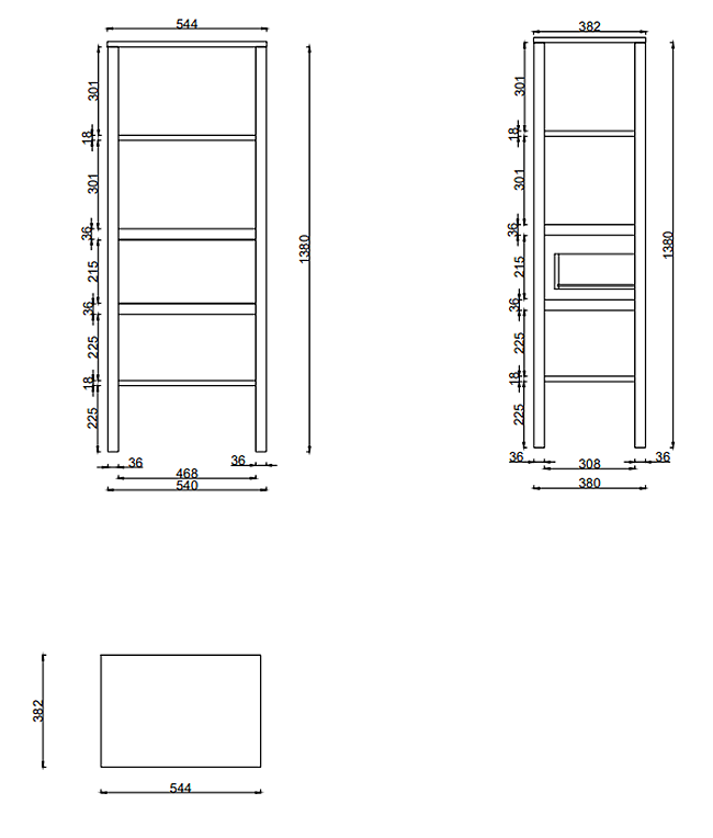 Alchemy Tall Shelf Unit - Matt Black Finish, Display Shelves, Drawer with Brushed Brass Cup Pull