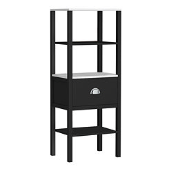 Alchemy Tall Shelf Unit - Matt Black Finish, Display Shelves, Drawer with Chrome Cup Pull
