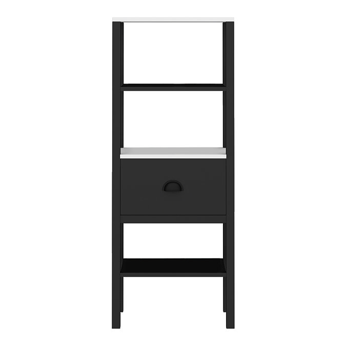 Alchemy Tall Shelf Unit - Matt Black Finish, Display Shelves, Drawer with Matt Black Cup Pull