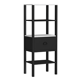 Alchemy Tall Shelf Unit - Matt Black Finish, Display Shelves, Drawer with Matt Black Cup Pull