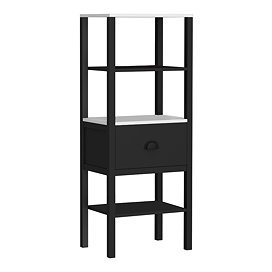 Alchemy Tall Shelf Unit - Matt Black Finish, Display Shelves, Drawer with Matt Black Cup Pull