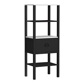 Alchemy Tall Shelf Unit - Matt Black Finish, Display Shelves, Drawer with Matt Black Cup Pull