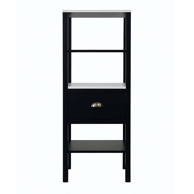 Alchemy Tall Shelf Unit - Matt Black with Antique Brass Handle