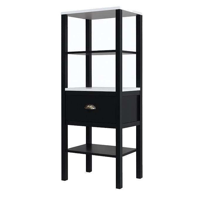 Alchemy Tall Shelf Unit - Matt Black with Antique Brass Handle