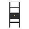 Alchemy Tall Shelf Unit - Matt Black Finish, Display Shelves, Drawer with Antique Brass Cup Pull