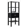 Alchemy Tall Shelf Unit - Matt Black Finish, Display Shelves, Drawer with Antique Brass Cup Pull