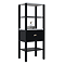 Alchemy Tall Shelf Unit - Matt Black Finish, Display Shelves, Drawer with Antique Brass Cup Pull