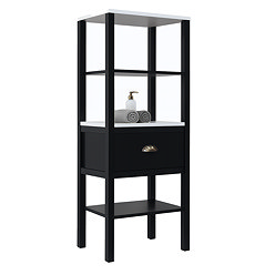 Alchemy Tall Shelf Unit - Matt Black with Antique Brass Handle