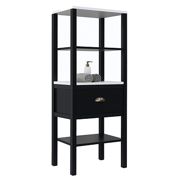 Alchemy Tall Shelf Unit - Matt Black with Antique Brass Handle