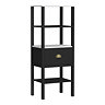 Alchemy Tall Shelf Unit - Matt Black Finish, Display Shelves, Drawer with Antique Brass Cup Pull