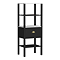 Alchemy Tall Shelf Unit - Matt Black Finish, Display Shelves, Drawer with Antique Brass Cup Pull