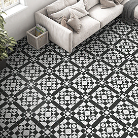Alderford Black Victorian Patterned Floor Tiles - 450 x 450mm
