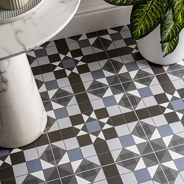 Alderford Blue Victorian Patterned Floor Tiles - 450 x 450mm