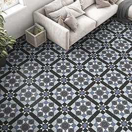 Alderford Blue Victorian Patterned Floor Tiles - 450 x 450mm