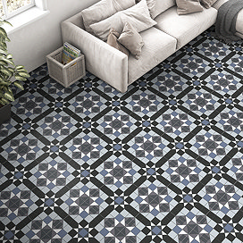 Alderford Blue Victorian Patterned Floor Tiles - 450 x 450mm