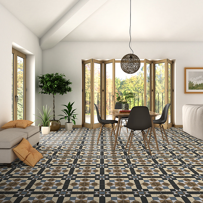 Alderford Brown Victorian Patterned Floor Tiles - 450 x 450mm