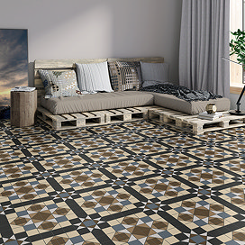 Alderford Brown Victorian Patterned Floor Tiles - 450 x 450mm