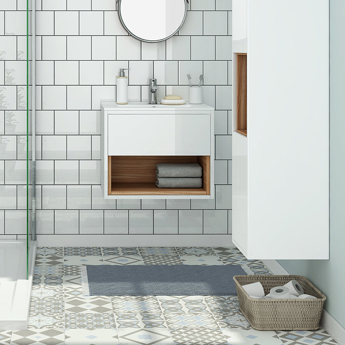 Light Blue Patterned Wall and Floor Tiles - Alison Cork for Victorian Plumbing  Feature Large Image