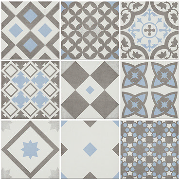 Alison Cork Light Blue Patterned Wall and Floor Tiles - AC212  Profile Large Image
