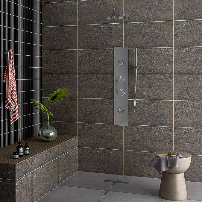 Alvito Dark Brown Stone Effect Rectified Wall and Floor Tiles - 316 x 608mm
